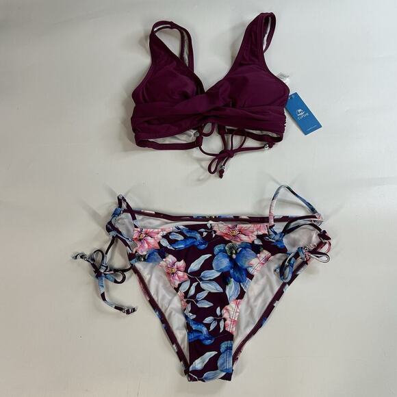 Cupshe Bikini Swimsuit Womens Small Wrap Top Floral Bottom - Picture 1 of 6